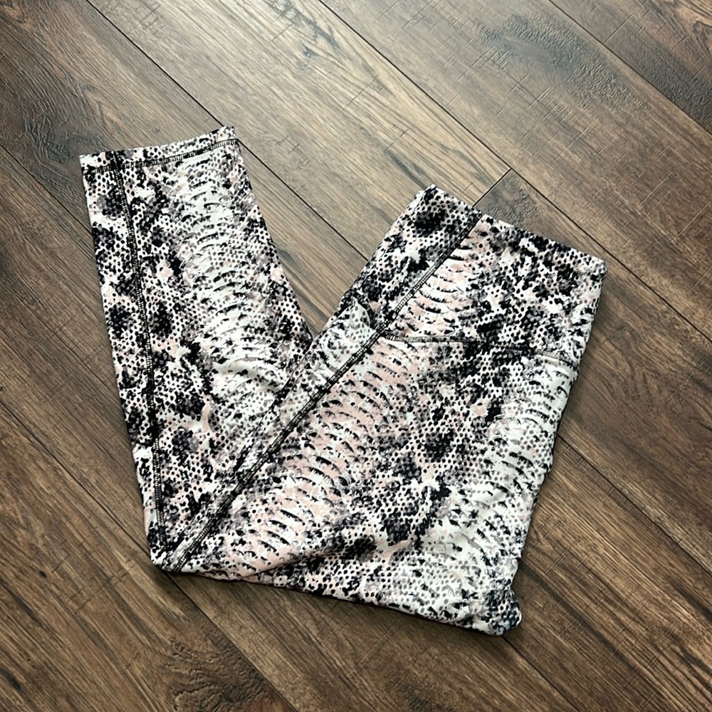 Marika Pink, Black, & White Snake Print Crop Leggings
